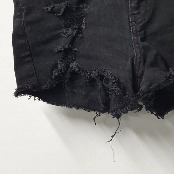 AERO High-Rise Shorty Black Jean Shorts Size 4R Distressed Frayed Wiskering - Picture 5 of 10